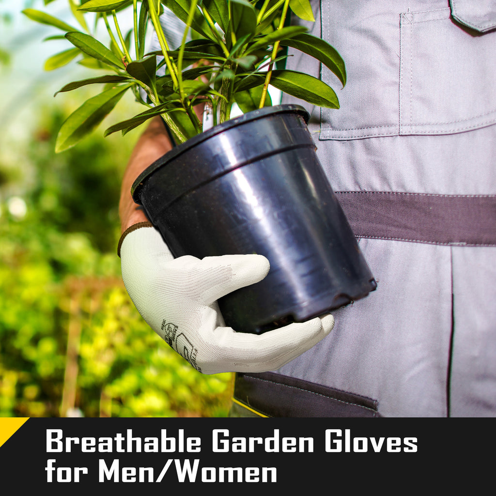 COOLJOB 12/60/120 Pairs Safety Work Gloves Pack Bulk with Grip PU Coating（White）