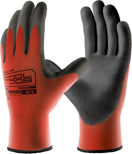 COOLJOB 12/60/120 Pairs Safety Work Gloves Pack Bulk with Grip PU Coating（Red）