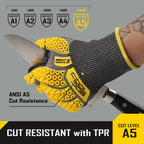 COOLJOB A5 Cut Resistant Gloves with Impact Resistant TPR, 1/3 Pair