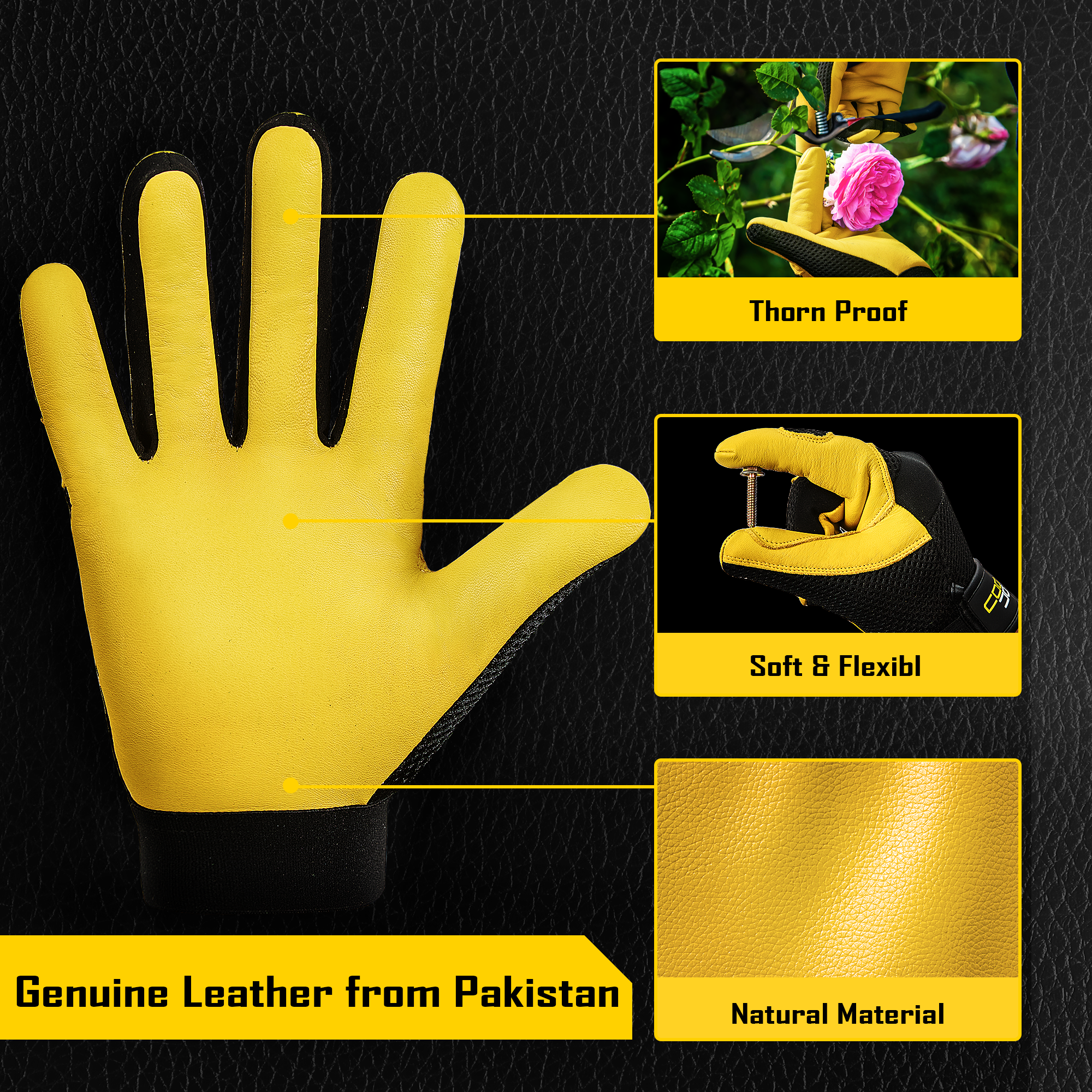 COOLJOB Breathable Mesh Cowhide Leather Work Gloves with Grip, Thorn Resistant Gloves, 1 Pair