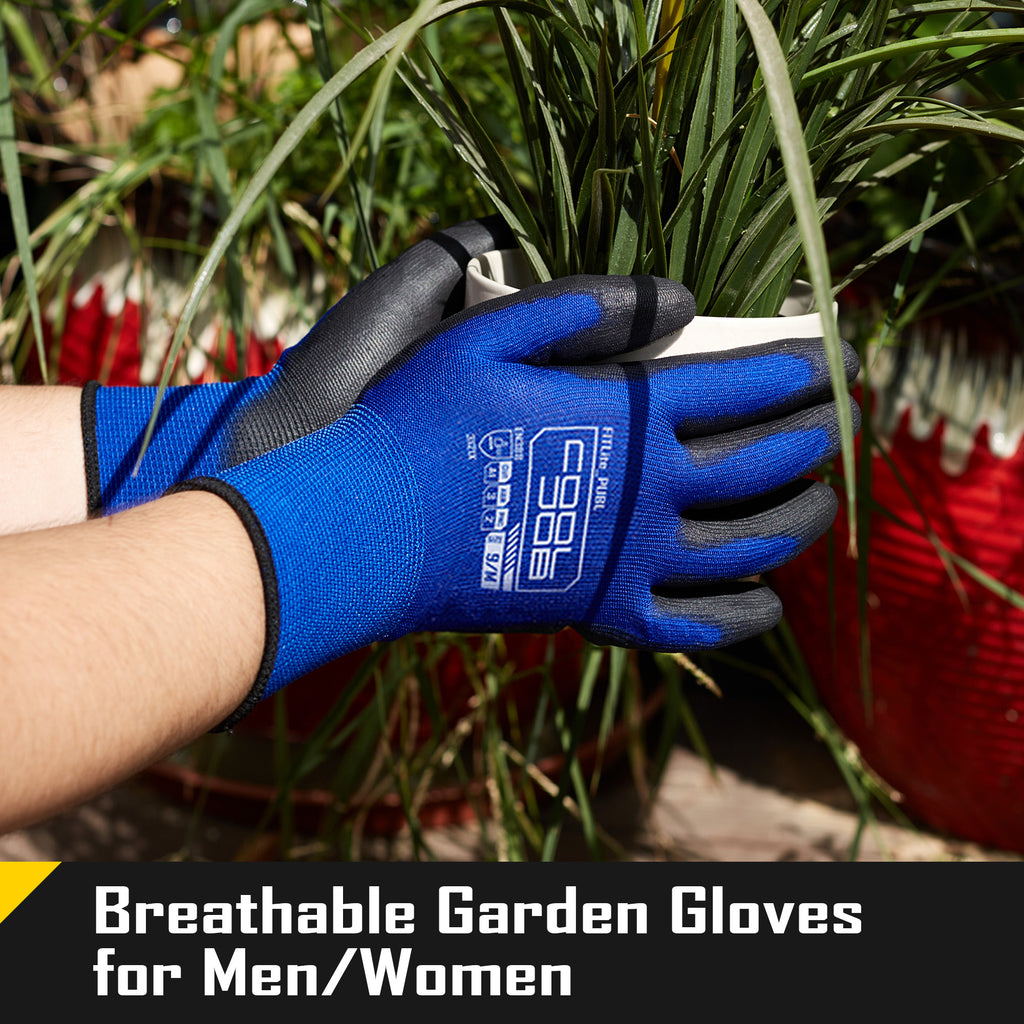 COOLJOB 12/60/120 Pairs Safety Work Gloves Pack Bulk with Grip PU Coating（Blue）