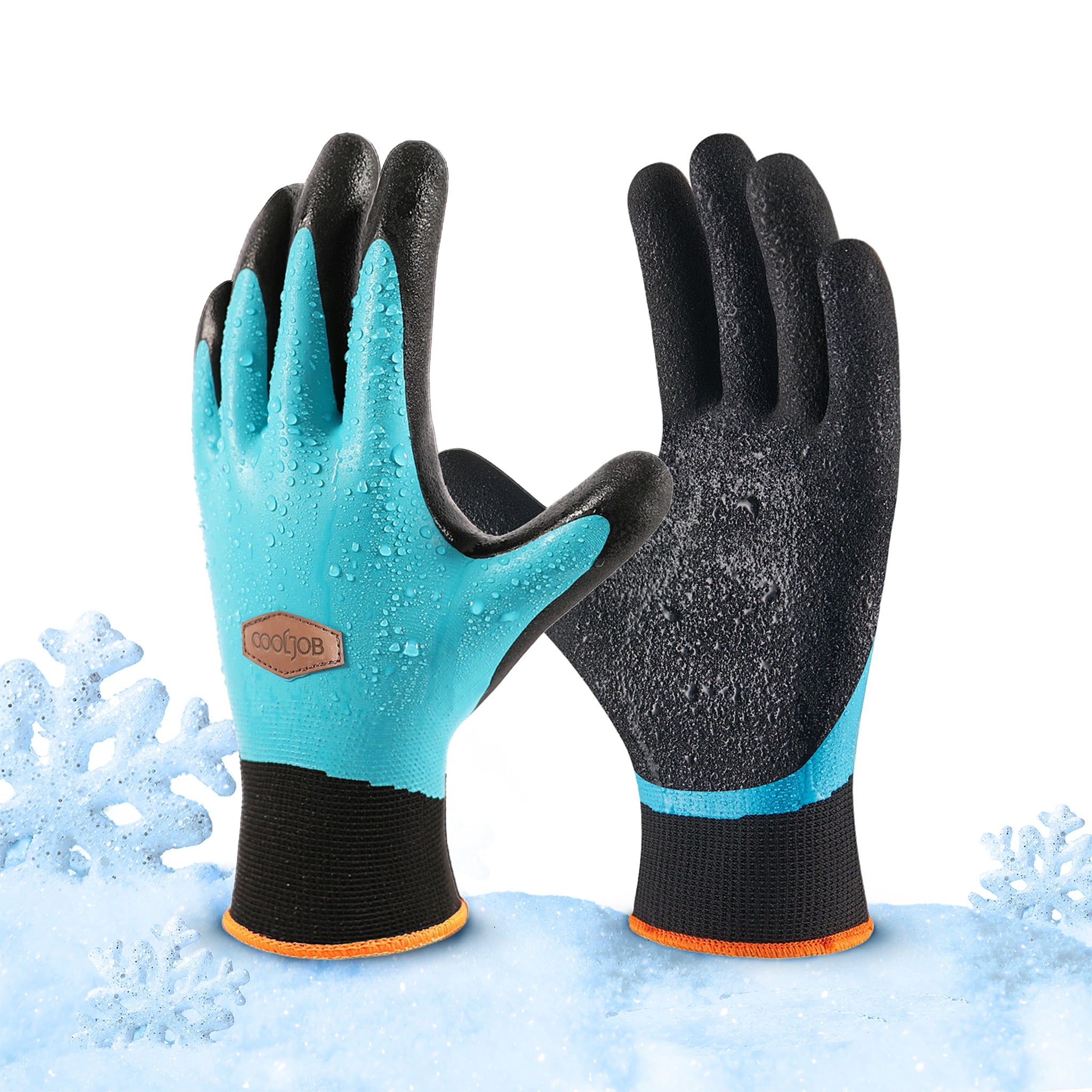 COOLJOB Waterproof Winter Freezer Gloves, Double Coated Rubber Safety Work Glvoes (Blue)