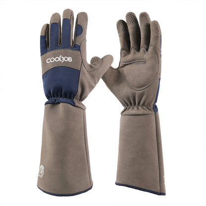 COOLJOB Thorn Proof Rose Pruning Garden Gloves, Longer Sleeve, Puncture Resistant (Blue)