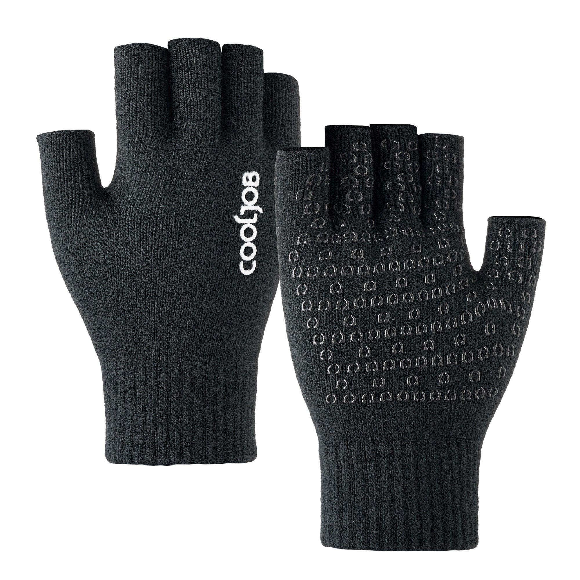 COOLJOB 2 Pairs Warm Knit Fingerless Gloves, Half Finger Winter Stretchy Mittens with Non-Slip Silicone Grip
