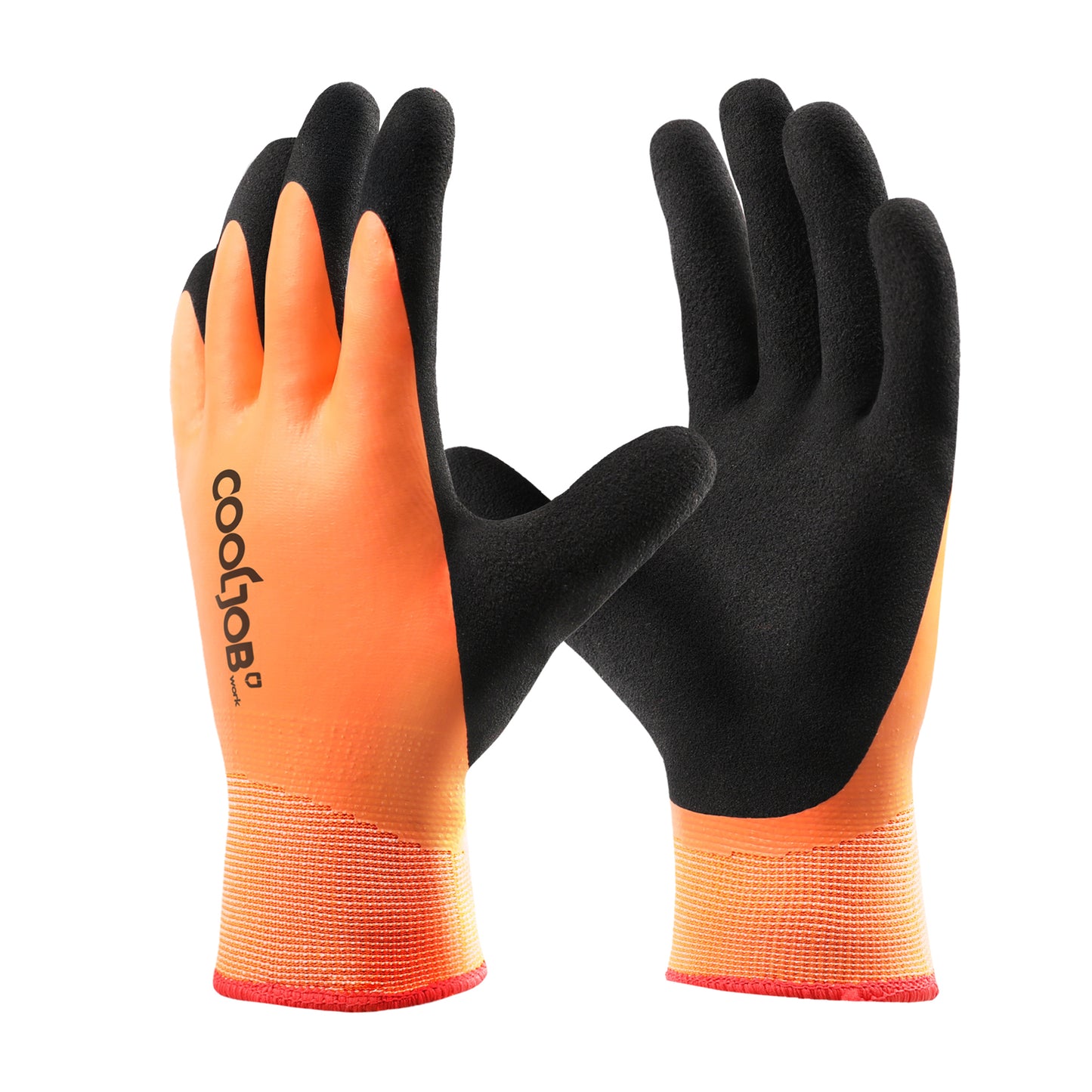 COOLJOB Waterproof Winter Freezer Gloves, Double Coated Rubber Safety Work Gloves(Orange)
