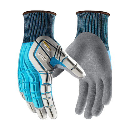 COOLJOB TPR Impact Resistant Safety Work Gloves with Grip ( Blue, Yellow )