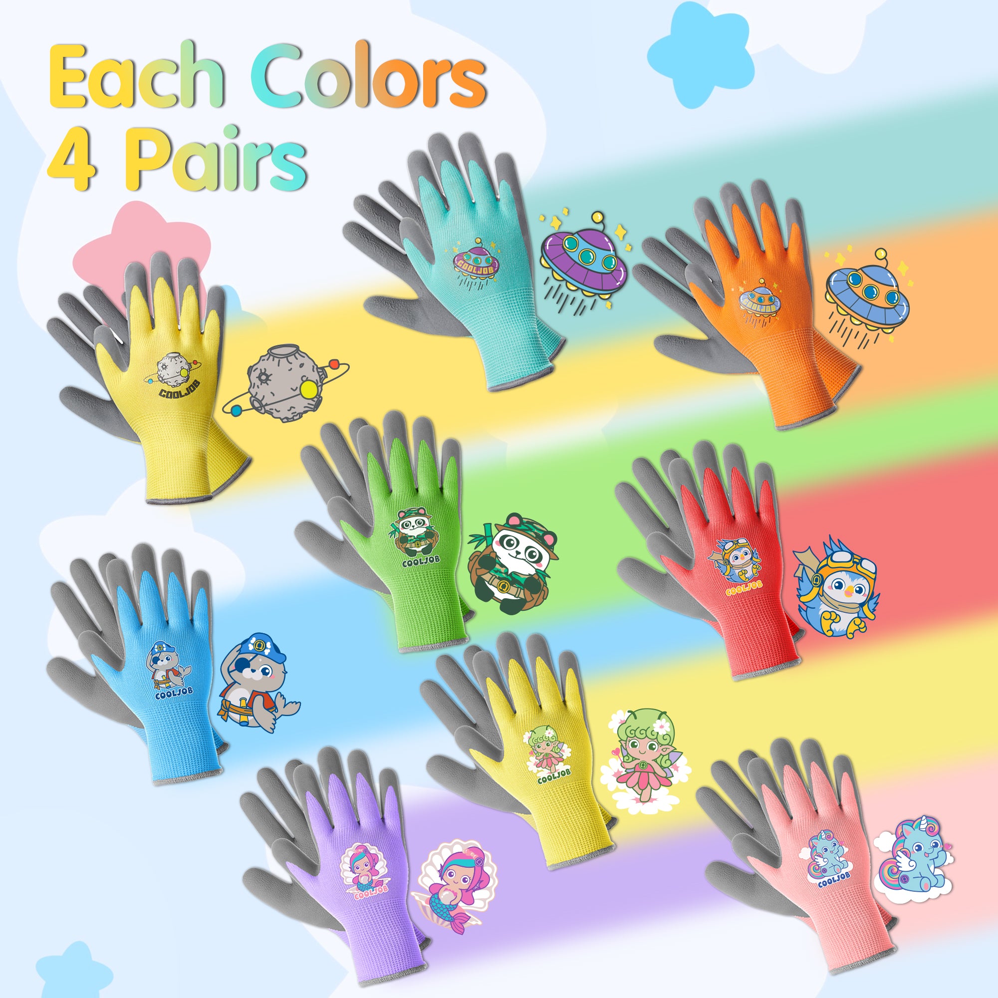 COOLJOB 36 Pairs Kids Gardening Gloves, Toddler Boys Girls Grippy Rubber Coated Children Work Gloves, Assorted Colors
