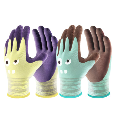 COOLJOB 2 Pairs Modal Toddler Work Gloves, Rubber Coated Kids Gardening Gloves