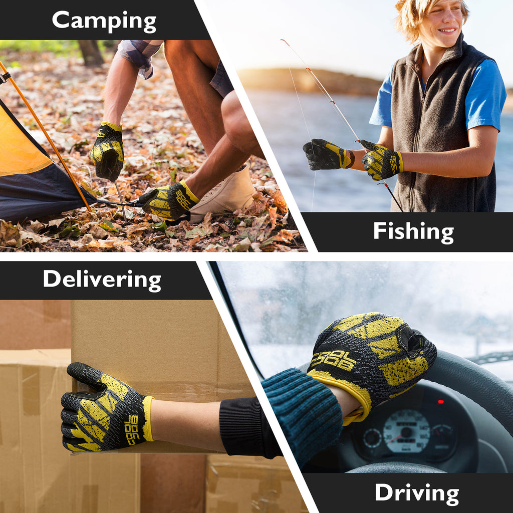 COOLJOB Breathable Men’s Work Gloves with Silicone Grip, Touchscreen Mechanic Gloves (Black, Grey)