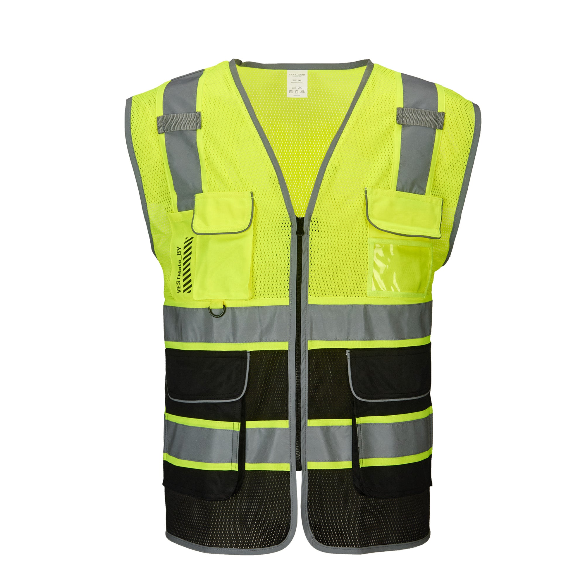 COOLJOB 9 Pockets Reflective Mesh Safety Vest for Men, Hi-vis Work Vest for Construction, Class 2 ANSI Standard