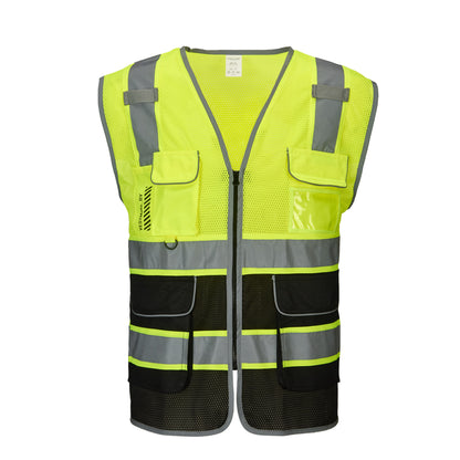 COOLJOB 9 Pockets Reflective Mesh Safety Vest for Men, Hi-vis Work Vest for Construction, Class 2 ANSI Standard