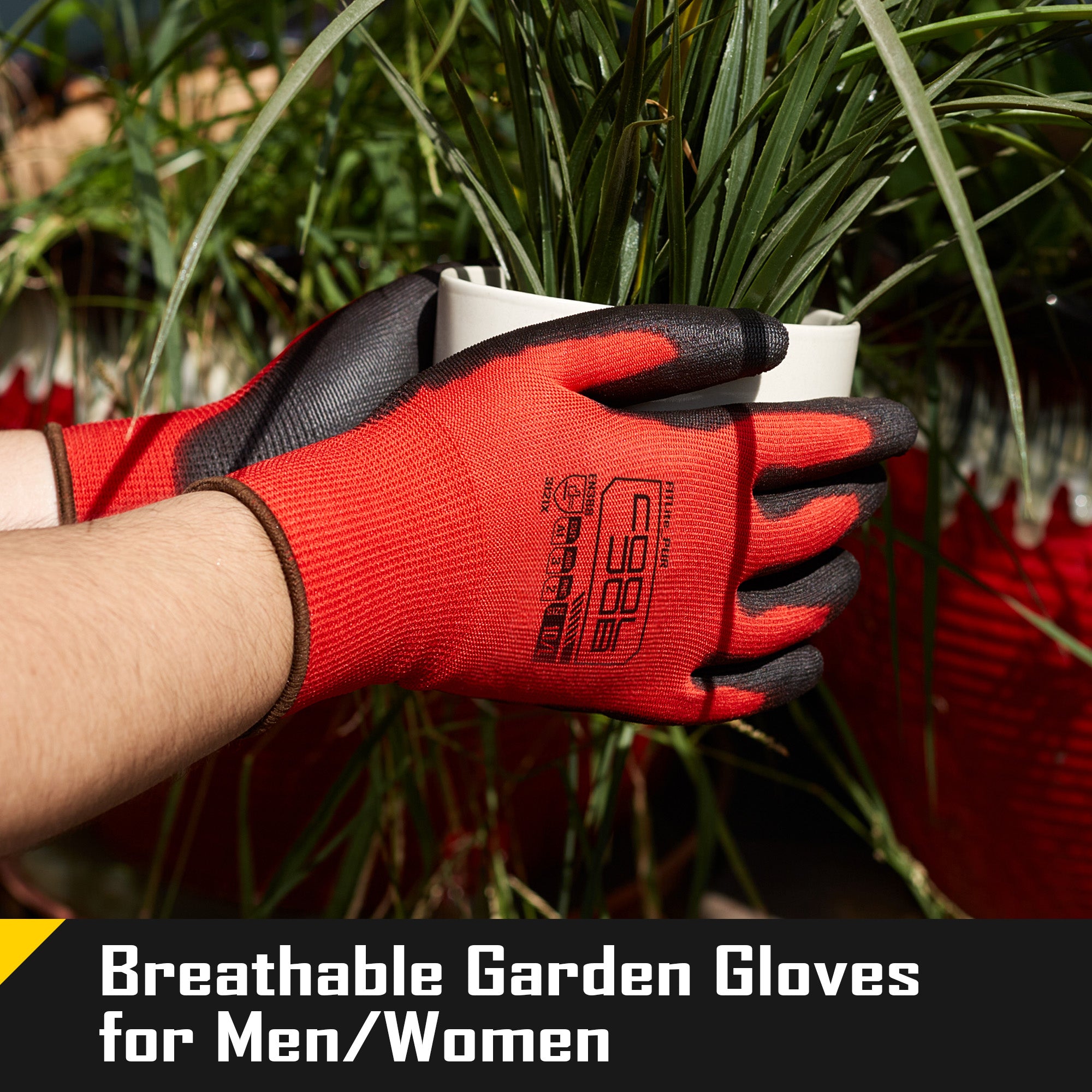 COOLJOB 12/60/120 Pairs Safety Work Gloves Pack Bulk with Grip PU Coating（Red）