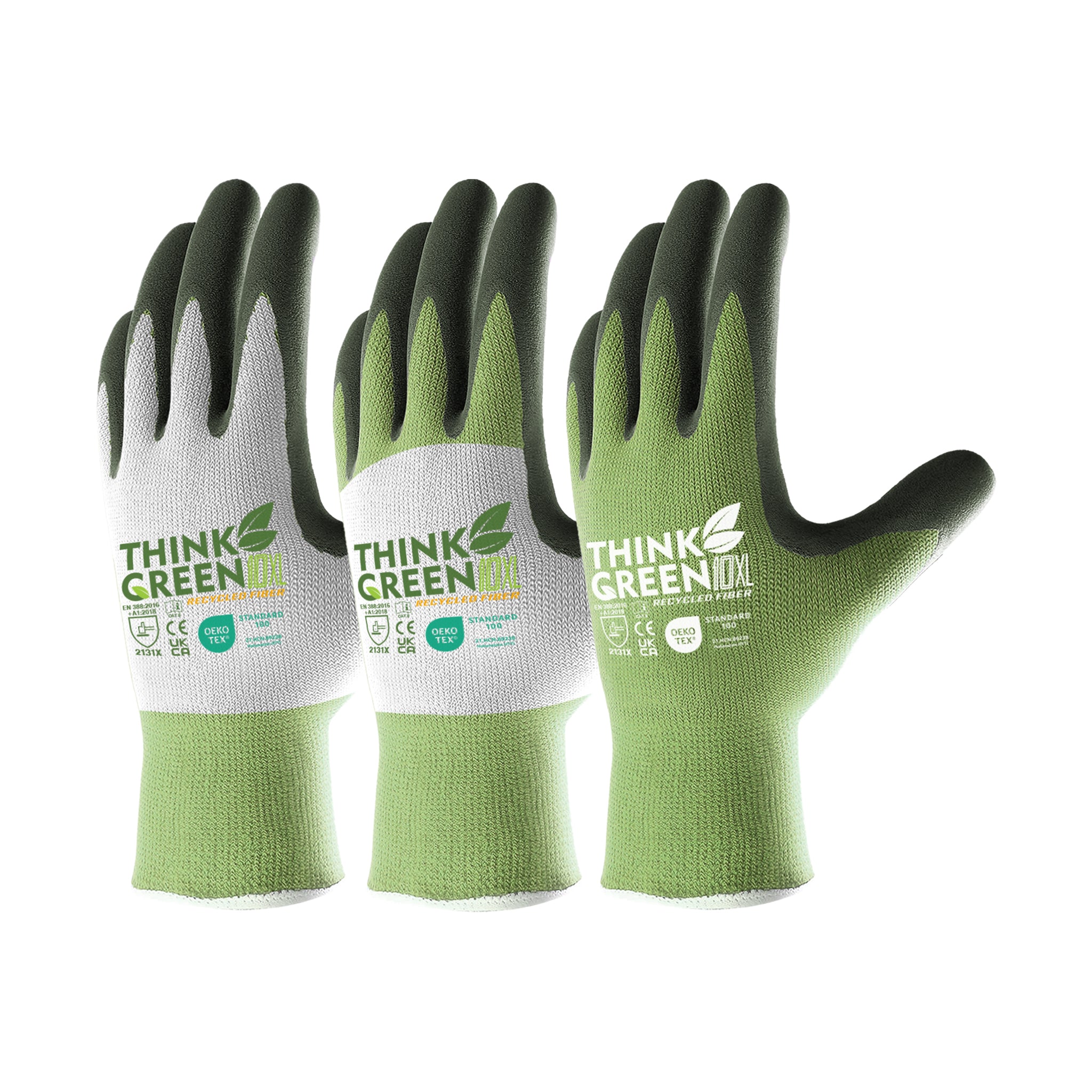 COOLJOB 3 Pairs Think Green Gardening Work Gloves, 100% Recycled Polyester with Rubber Coated