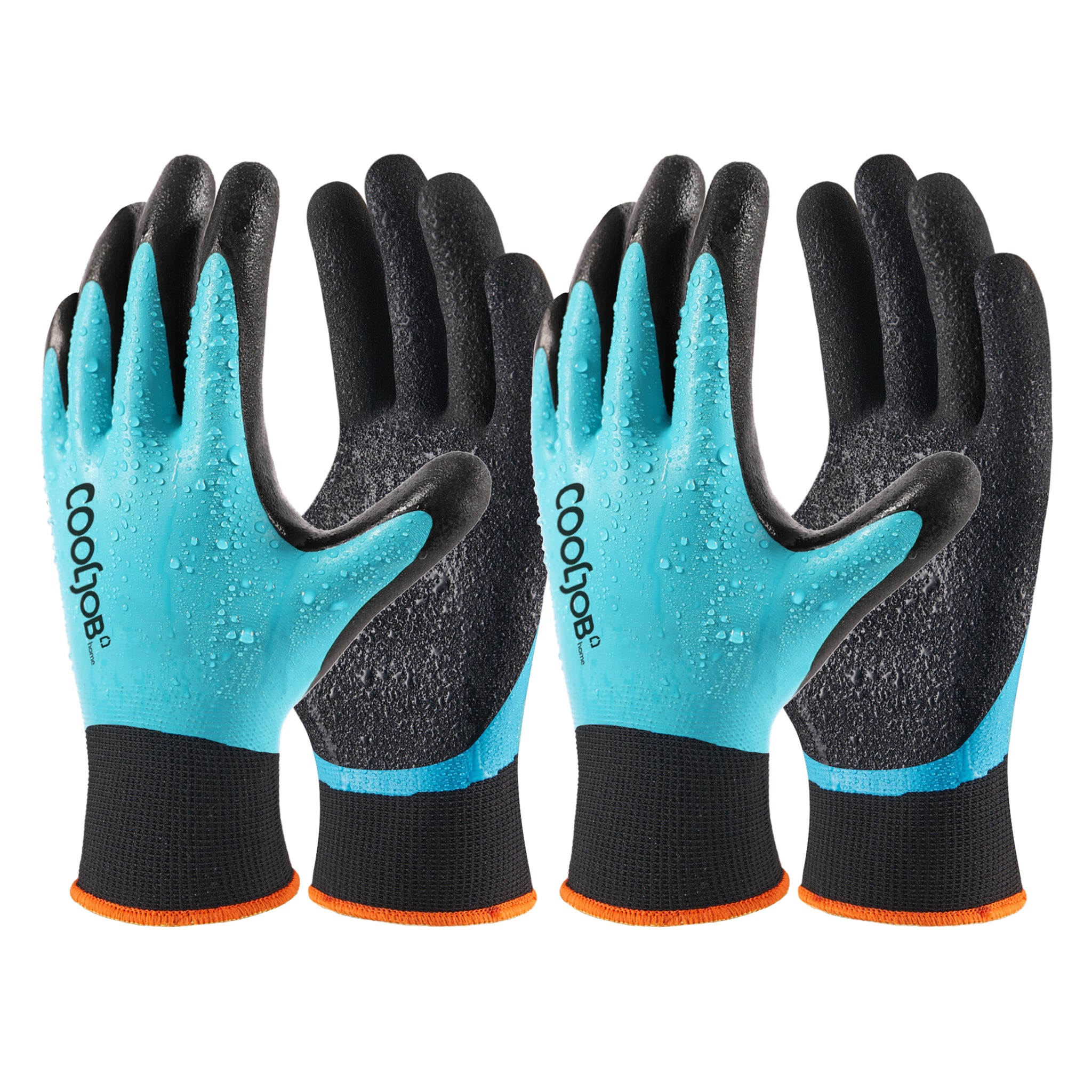 COOLJOB 2/6 Pairs Waterproof Gardening Work Gloves with grip, Double Rubber Coated (Blue)
