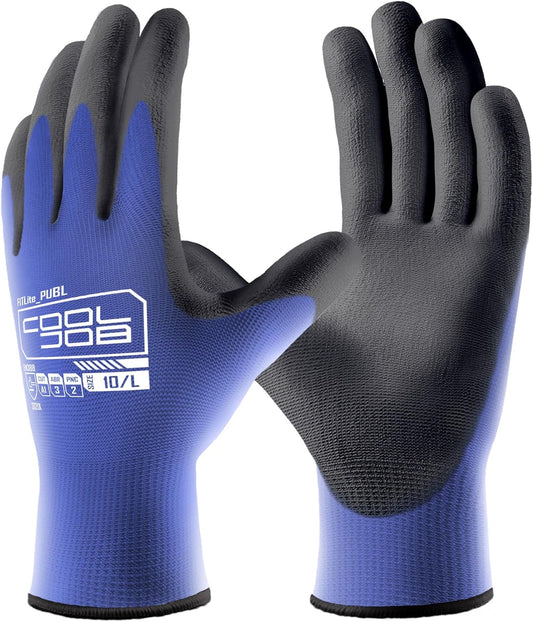 COOLJOB 12/60/120 Pairs Safety Work Gloves Pack Bulk with Grip PU Coating（Blue）