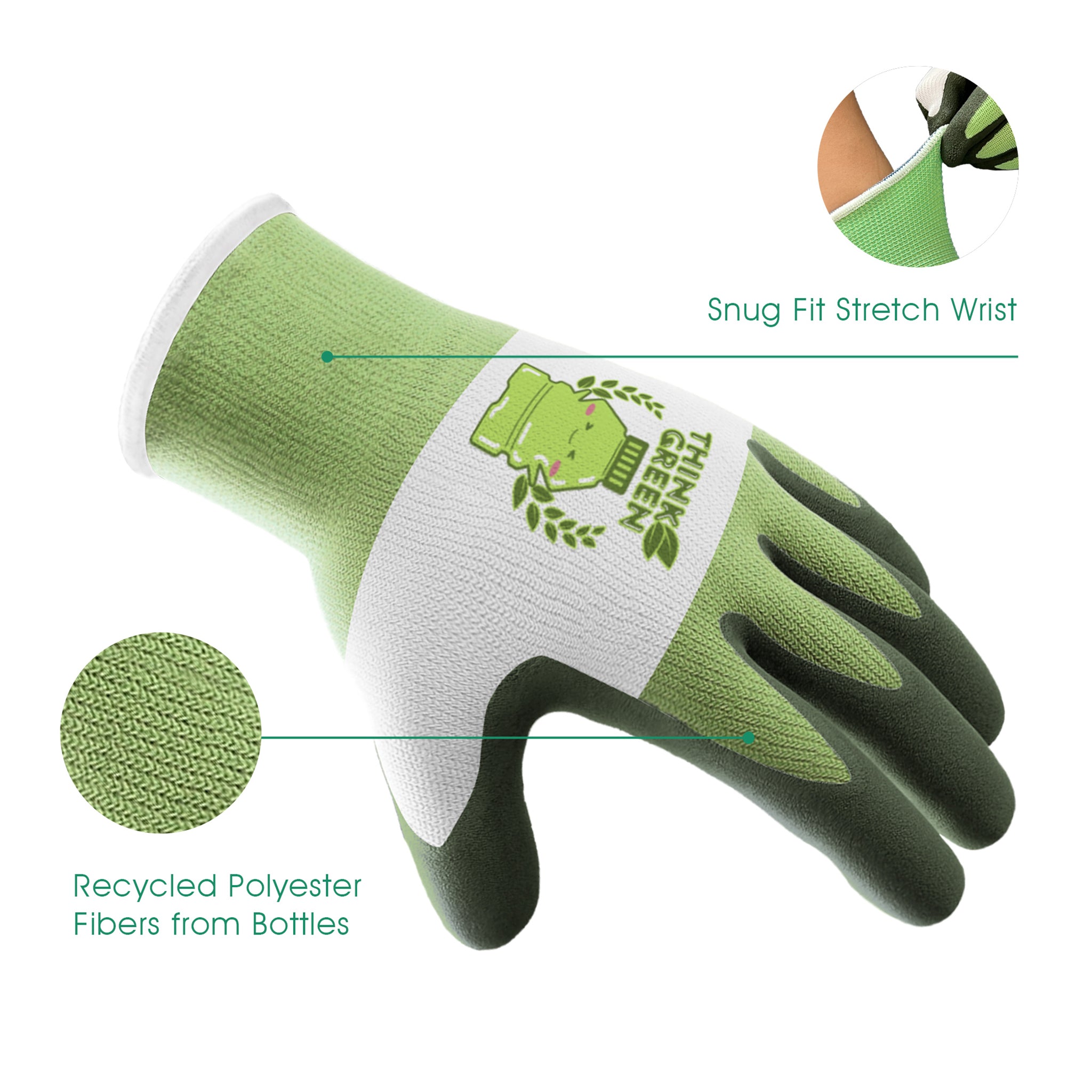COOLJOB 2 Pairs Think Green Garde Gloves for kids, Rubber Coated Yard Work Gloves
