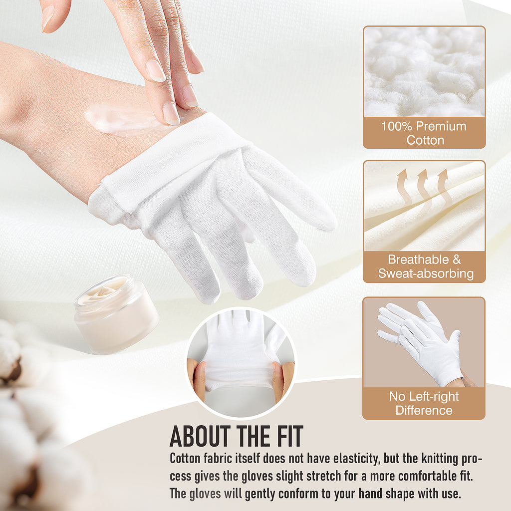COOLJOB 6 Pairs 100% Cotton Gloves for Dry Hands Moisturizing & Eczema