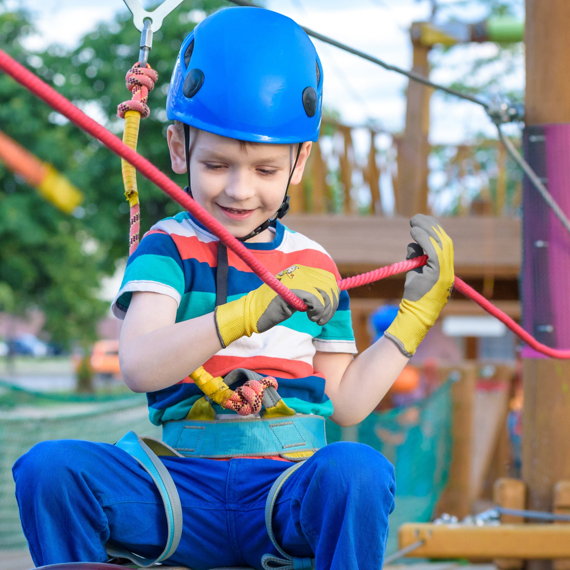 COOLJOB 3 Pairs Kids Gloves, Grippy Rubber Coated Garden Work Gloves for Children, Orange & Green & Yellow