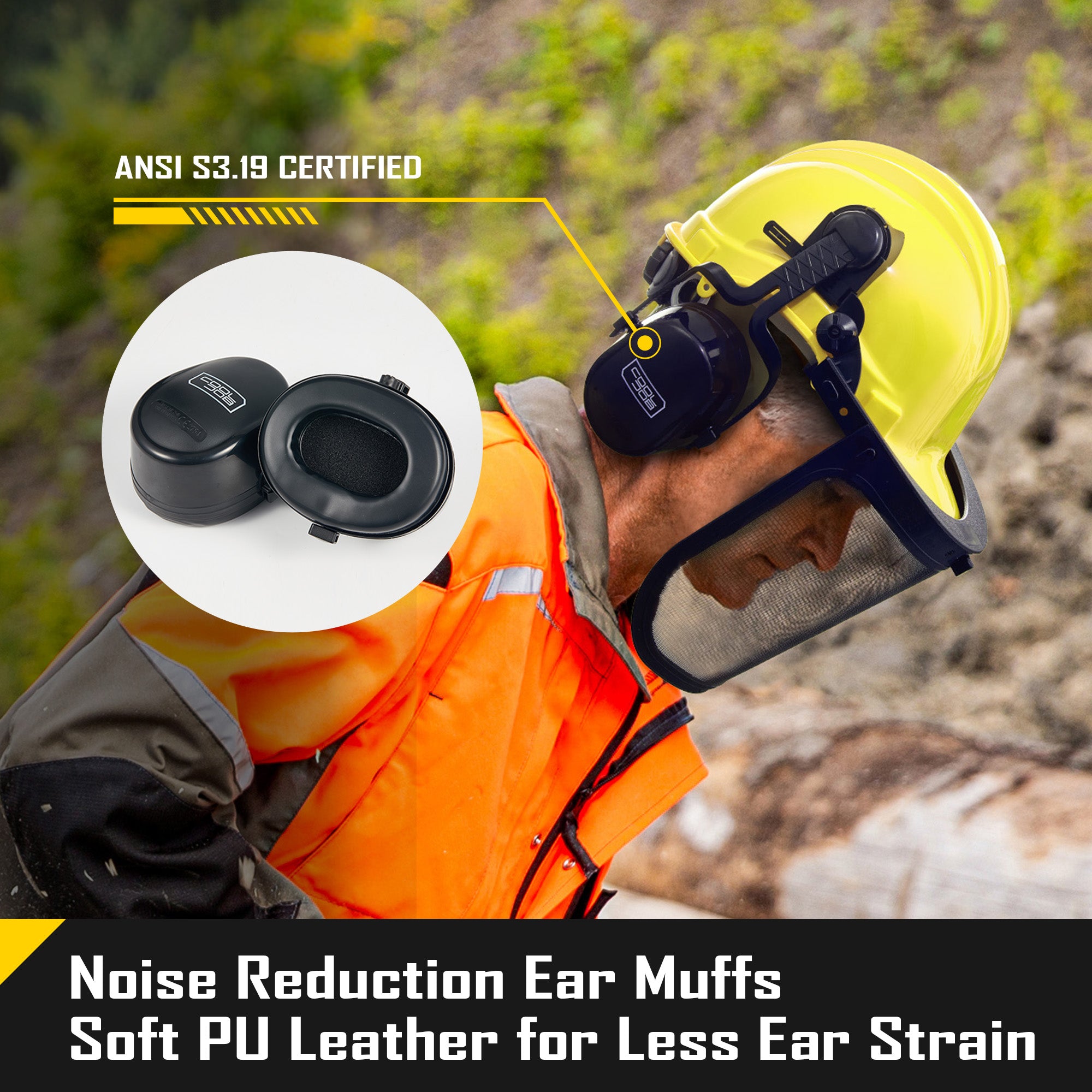 COOLJOB Safety Chainsaw Helmet with Metal Mesh Face Shield, Adjustable Ear Muffs for Protection, 3 in 1 Hard Hat for Forestry