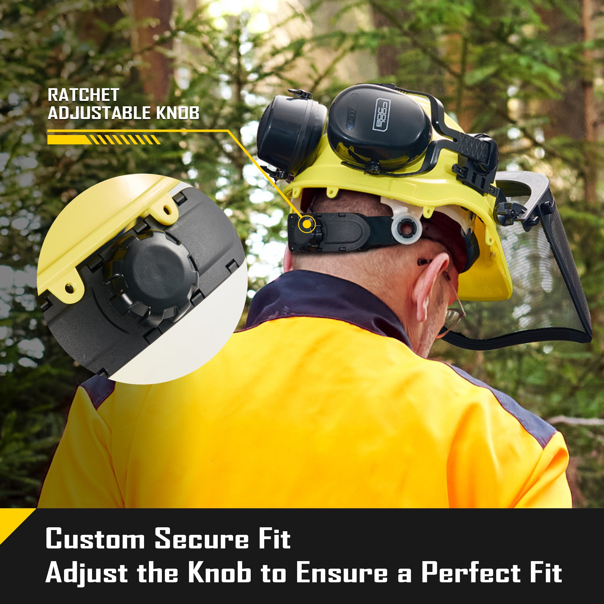 COOLJOB Safety Chainsaw Helmet with Metal Mesh Face Shield, Adjustable Ear Muffs for Protection, 3 in 1 Hard Hat for Forestry