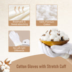 COOLJOB 4 Pairs Soft Moisturizing Cotton Gloves with Elastic Cuff for Dry Hands & Eczema