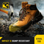 COOLJOB Steel Toe Work Boots for Men, Anti-spark Full Grain Leather Safety Shoes, Non-slip PU Outsole, Brown