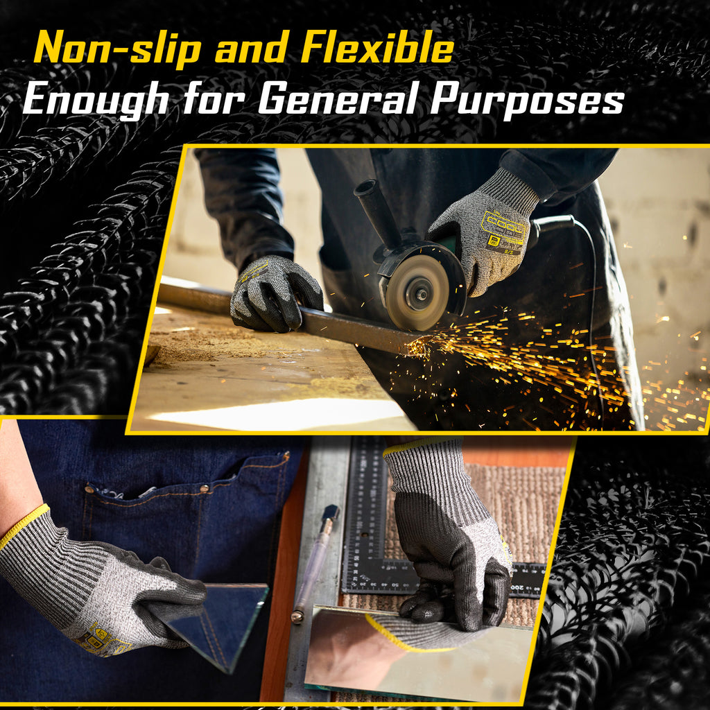 COOLJOB 12/120 Pairs A6 Cut Resistant Safety Work Gloves with Grip, Breathable Lightweight Polyurethane Coated Gloves