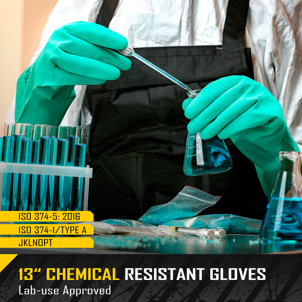 COOLJOB 18 Mil Chemical Resistant Nitrile Gloves, Resist Household Acid, Alkali, Solvent and Oil, Latex Rubber Free
