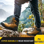 COOLJOB Steel Toe Work Boots for Men, Anti-spark Full Grain Leather Safety Shoes, Non-slip PU Outsole, Brown