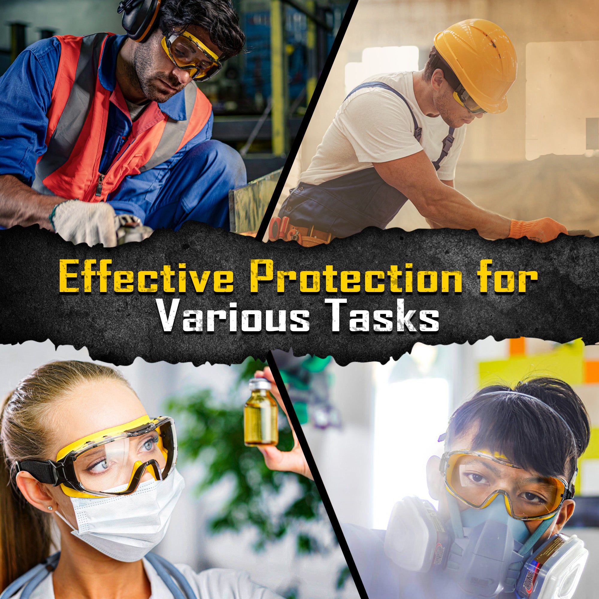 COOLJOB Safety Goggles Over Glasses with Anti-Fog Clear Lens, ANSI Z87.1 Impact Resistance and UV Proof, Adjustable Headband