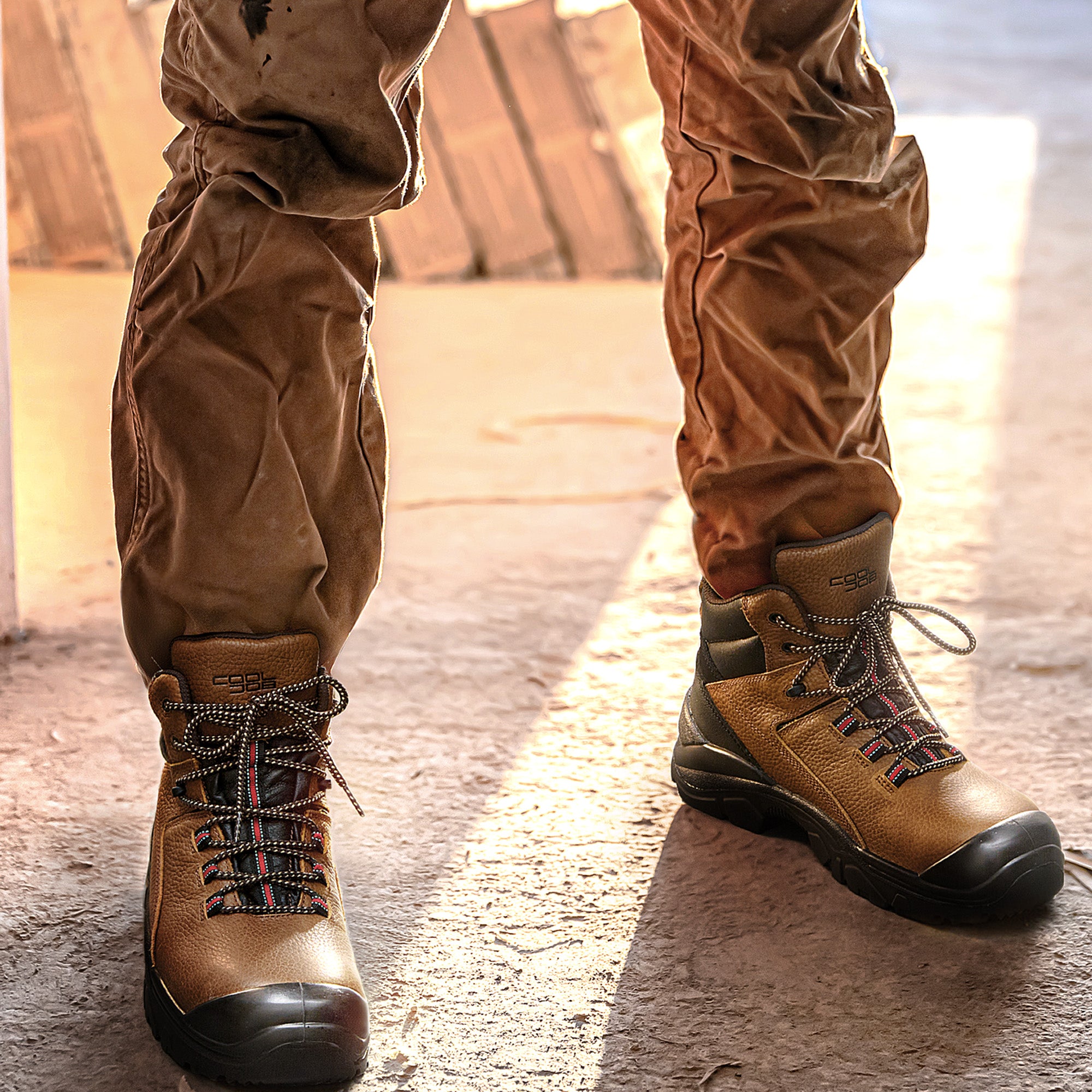 COOLJOB Steel Toe Work Boots for Men, Anti-spark Full Grain Leather Safety Shoes, Non-slip PU Outsole, Brown