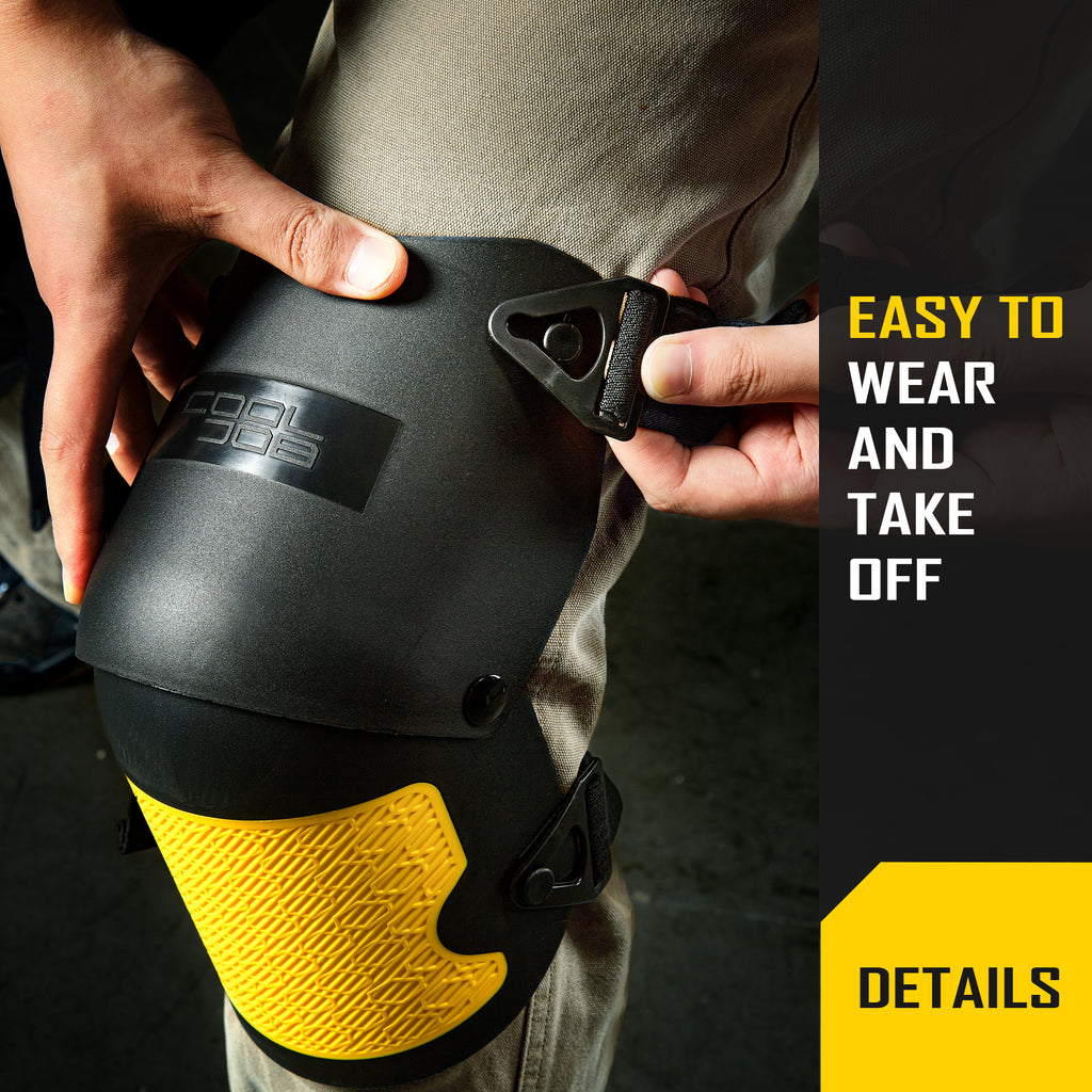 COOLJOB Heavy Duty Knee Pads with Anti-slip Strong Double Straps, Safety Work Knee Pads with Foam Padding