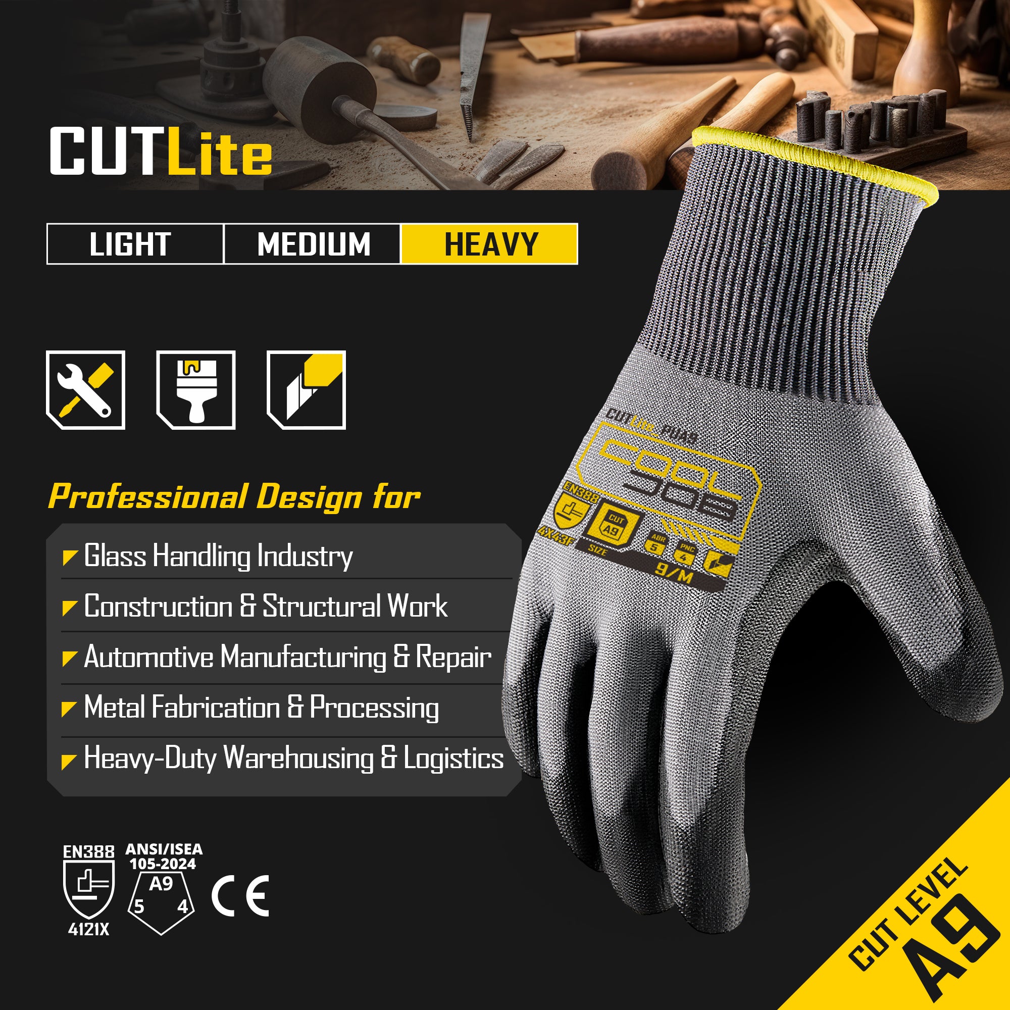 COOLJOB 12 Pairs A9 Cut Resistant Safety Work Gloves
