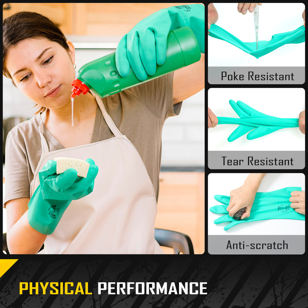 COOLJOB 18 Mil Chemical Resistant Nitrile Gloves, Resist Household Acid, Alkali, Solvent and Oil, Latex Rubber Free