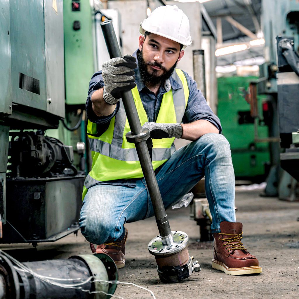 COOLJOB Goodyear Welt Steel Toe Shoes for Men, Full Grain Leather Safety Work Boots, Non-slip EVA Outsole