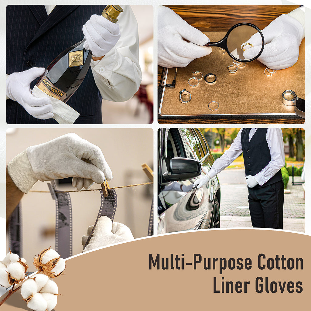 COOLJOB 4 Pairs Soft Moisturizing Cotton Gloves with Elastic Cuff for Dry Hands & Eczema