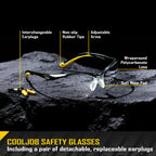 COOLJOB Safety Glasses with Corded Earplugs, ANSI Z87.1 Impact Resistance and UV Proof, Protective Eyewear with Clear Lenses