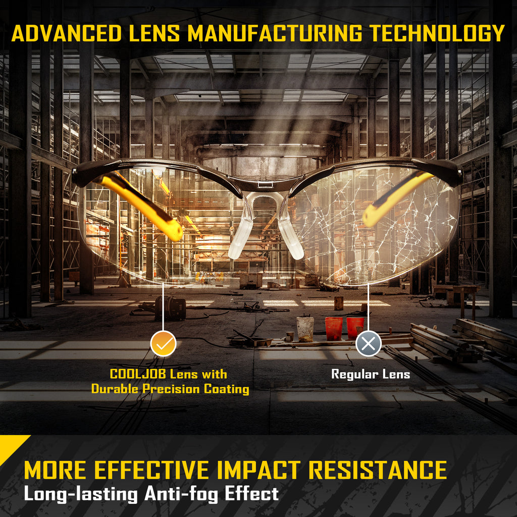 COOLJOB Safety Glasses with Corded Earplugs, ANSI Z87.1 Impact Resistance and UV Proof, Protective Eyewear with Clear Lenses