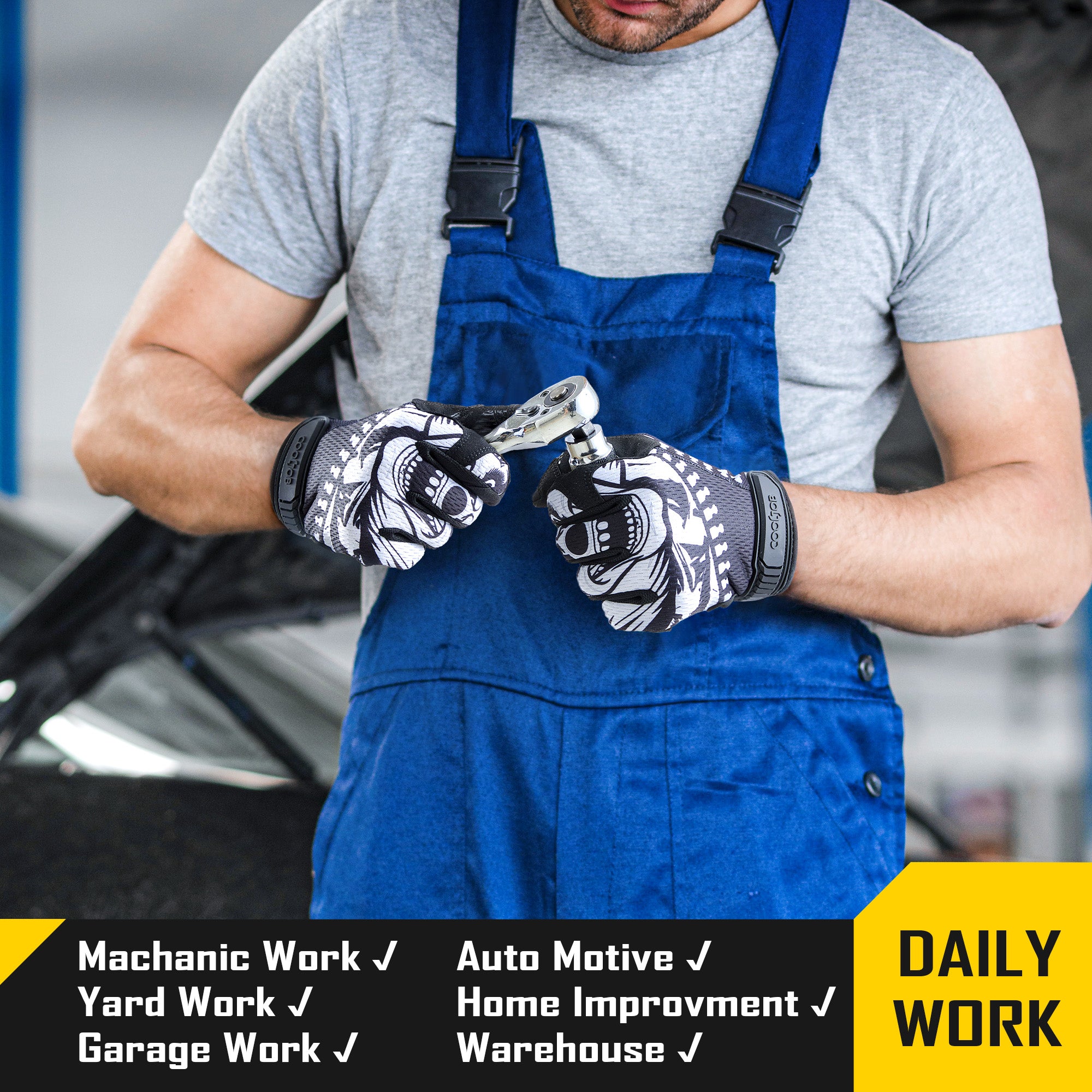 COOLJOB Mechanic Safety Work Gloves, Enhanced Anti-Slip Grip Tactical Gloves, Touchscreen (Joker)