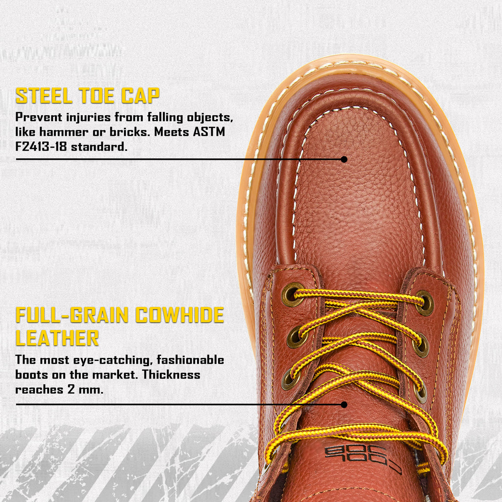 COOLJOB Goodyear Welt Steel Toe Shoes for Men, Full Grain Leather Safety Work Boots, Non-slip EVA Outsole