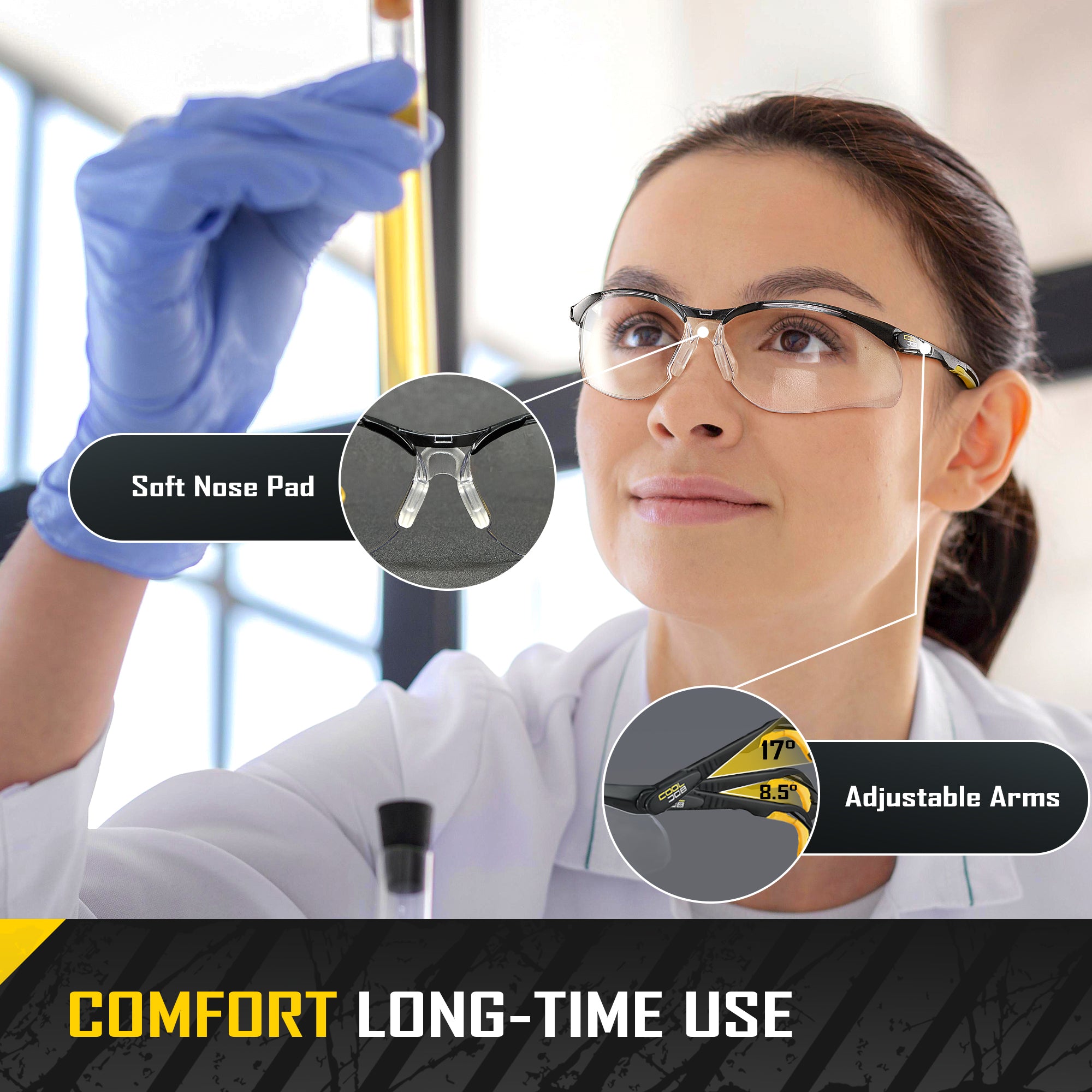 COOLJOB Safety Glasses with Corded Earplugs, ANSI Z87.1 Impact Resistance and UV Proof, Protective Eyewear with Clear Lenses