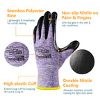 COOLJOB 10 Pairs Nitrile Dipped Safety Work Gloves with Grip, Non-slip Rubber Coated Bulk Garden Gloves(Pink&Purple)