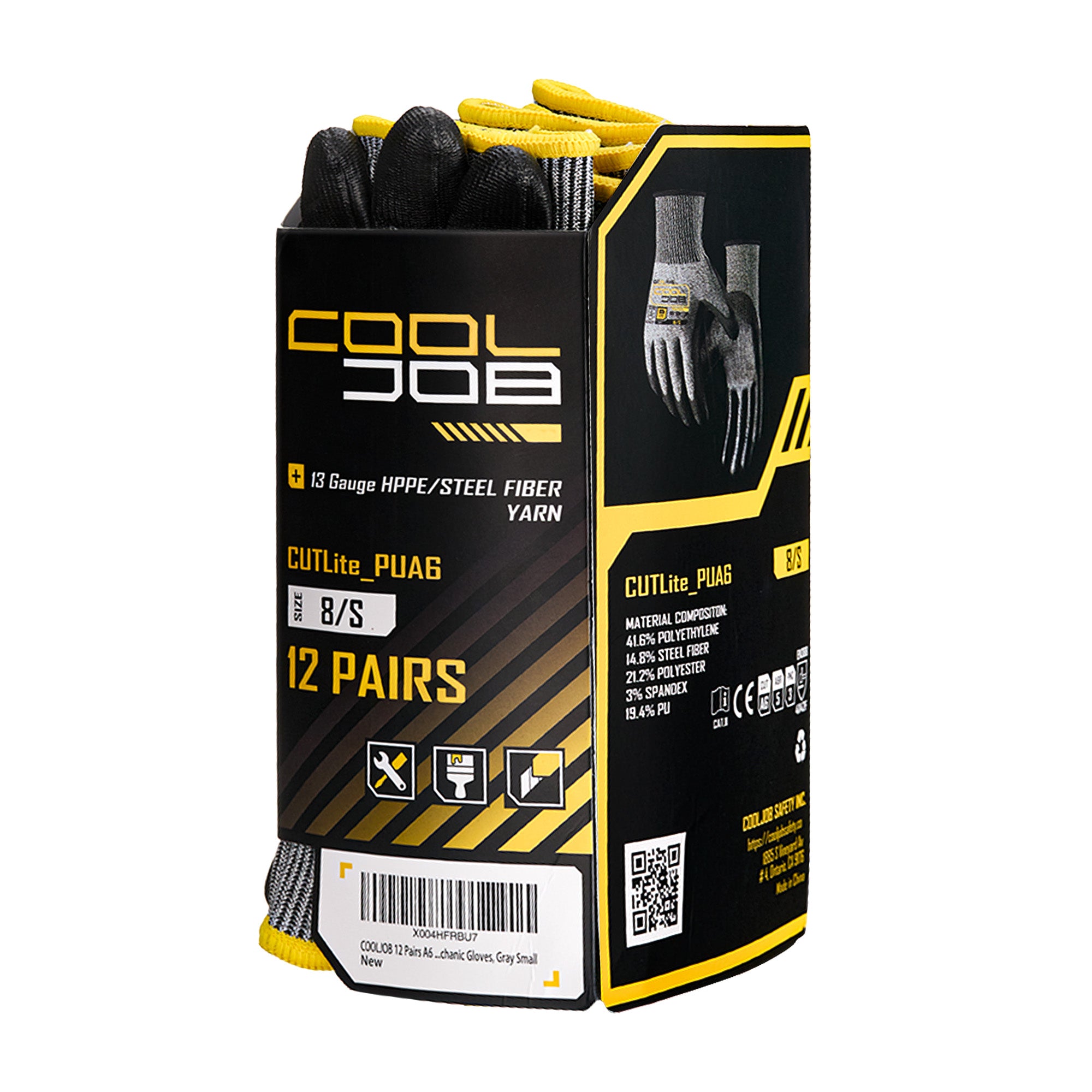 COOLJOB 12/120 Pairs A6 Cut Resistant Safety Work Gloves with Grip, Breathable Lightweight Polyurethane Coated Gloves