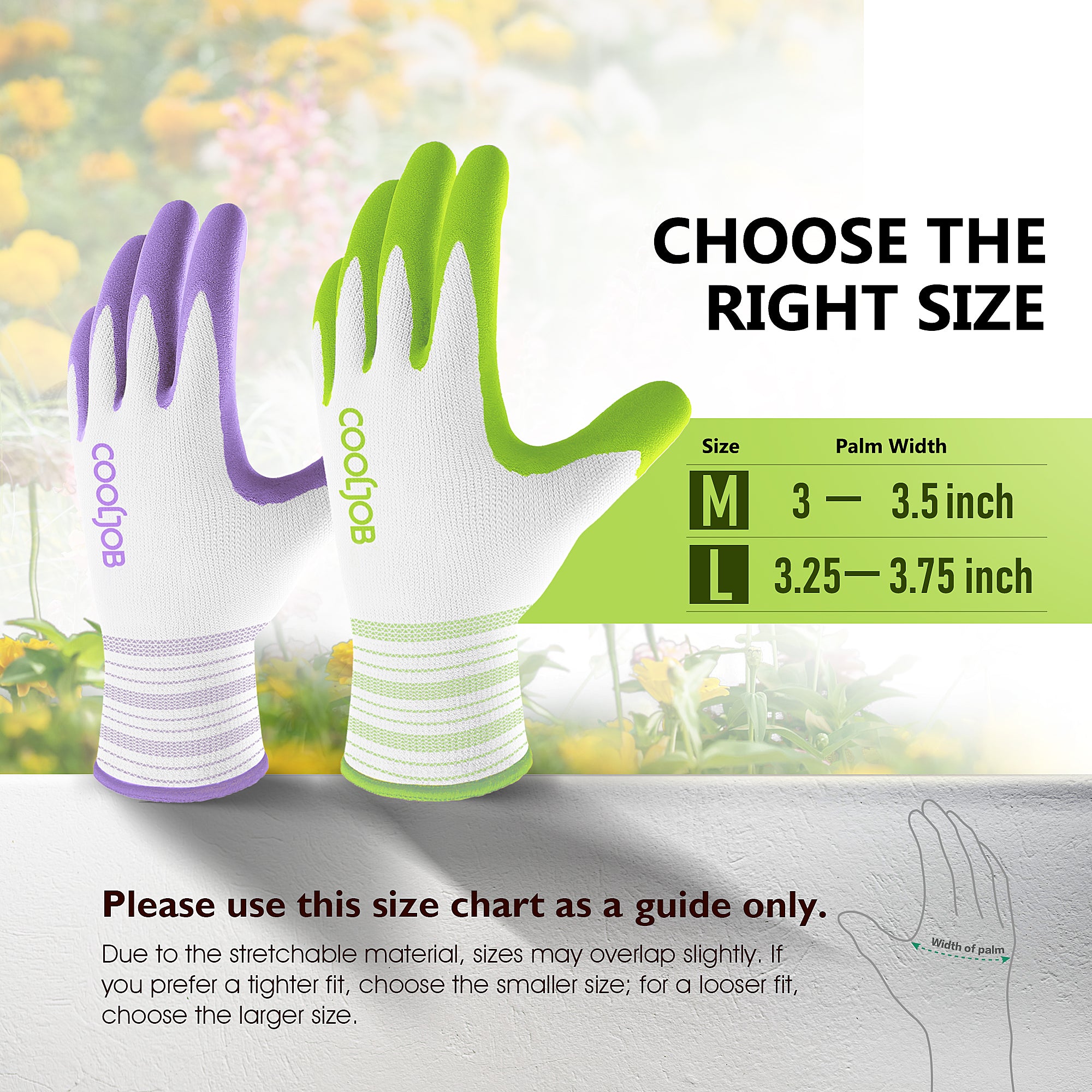 COOLJOB 2/6/10 Pairs Gardening Gloves for Women Ladies, Breathable Rubber Coated for Yard Garden, Lavender Purple & Green Apple