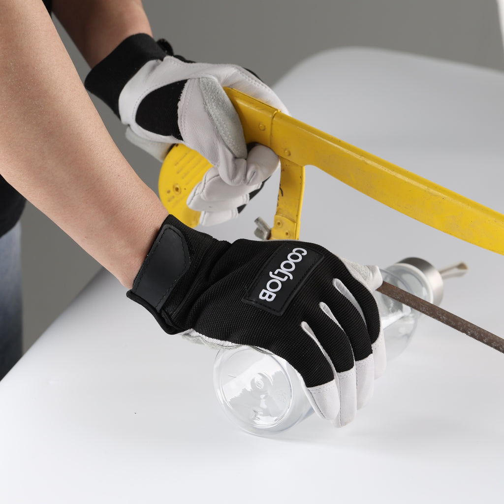 COOLJOB Leather Work Gloves with Grip, Thorn Proof, Heat Puncture Resistant Gloves