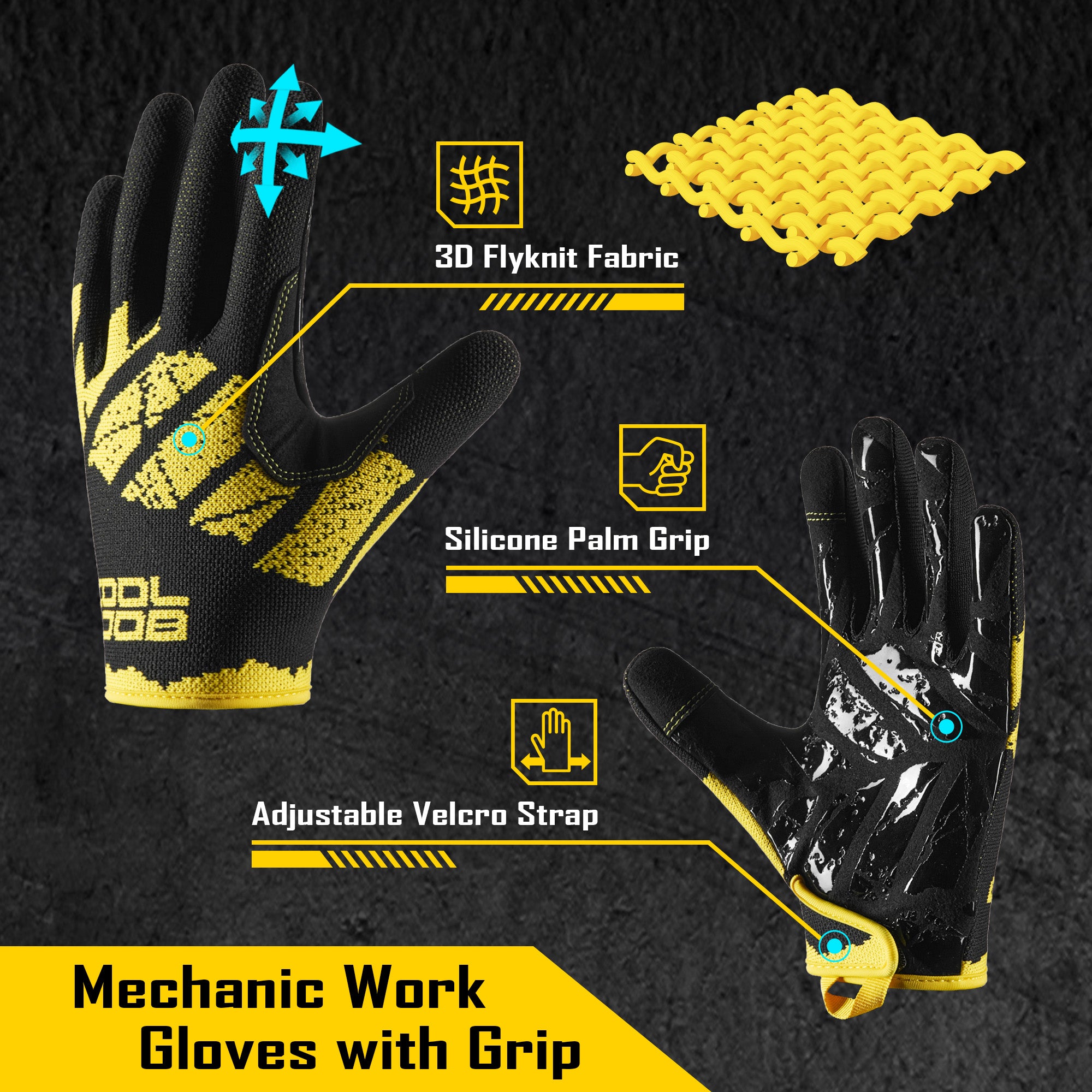 COOLJOB Breathable Men’s Work Gloves with Silicone Grip, Touchscreen Mechanic Gloves (Black, Grey)