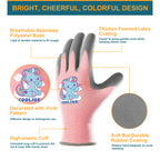 COOLJOB 3 Pairs Kids Gloves, Grippy Rubber Coated Garden Work Gloves for Children, Purple & Pink & Yellow