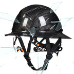 COOLJOB Carbon Fiber Hard Hat with Safety Goggle, Full Brim Safety Helmet OSHA Approved, 6-Point Ratchet Suspension, Type 1 Class E G &C, Black