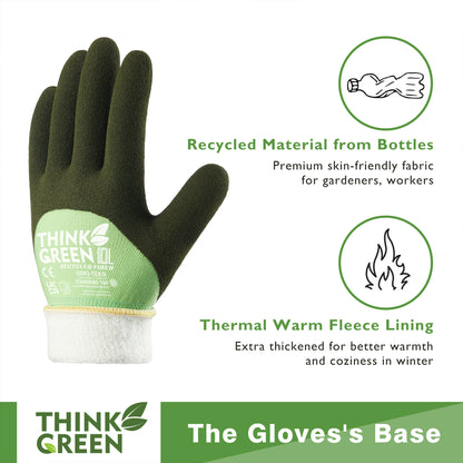 COOLJOB Think Green Thick Fleece Lined Winter Thermal Warm Freezer Work Gloves, Non-Slip Grip