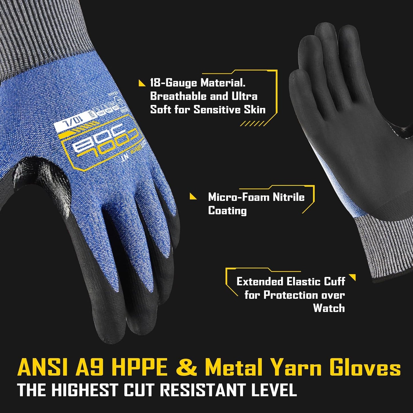 COOLJOB 1/3 Pairs A9 Cut Resistant Fishing Gloves, Touchscreen, Safety Work Gloves